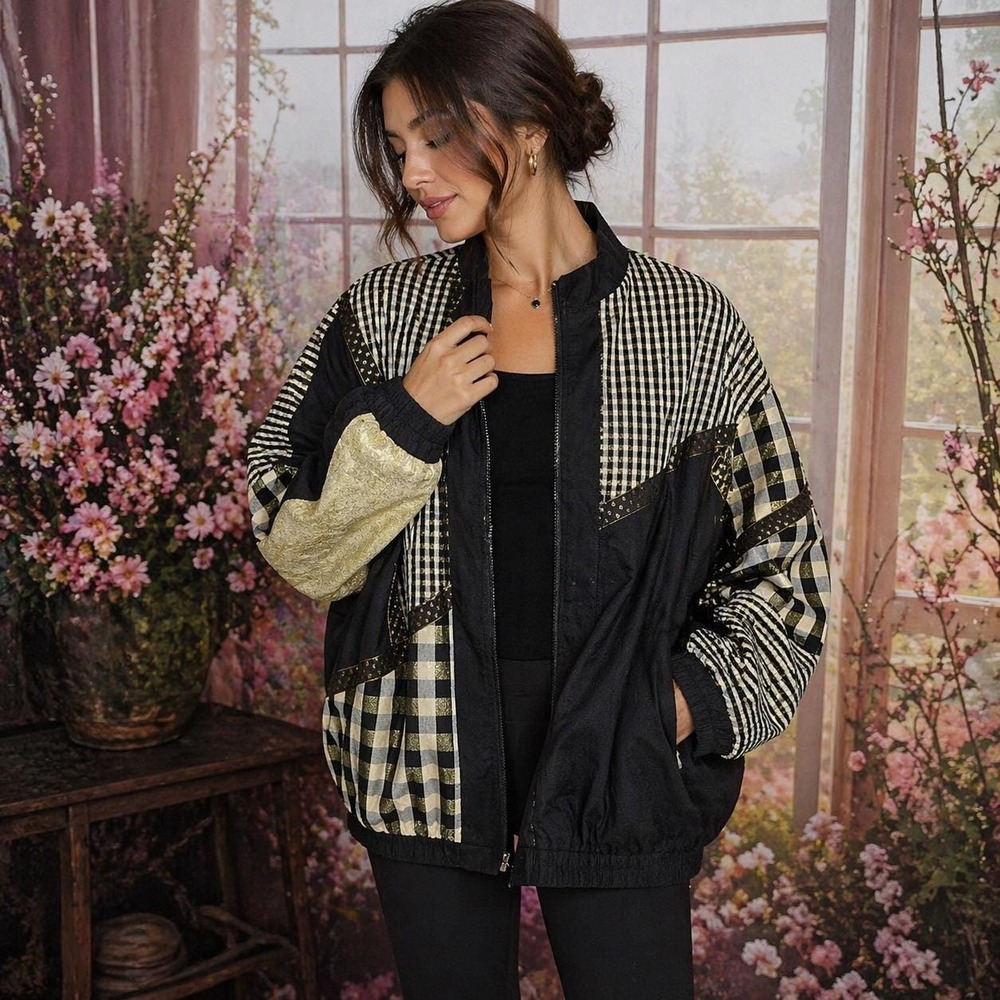 80s Windbreaker Jacket: Southern Stitches and More brand, Black White and Gold
